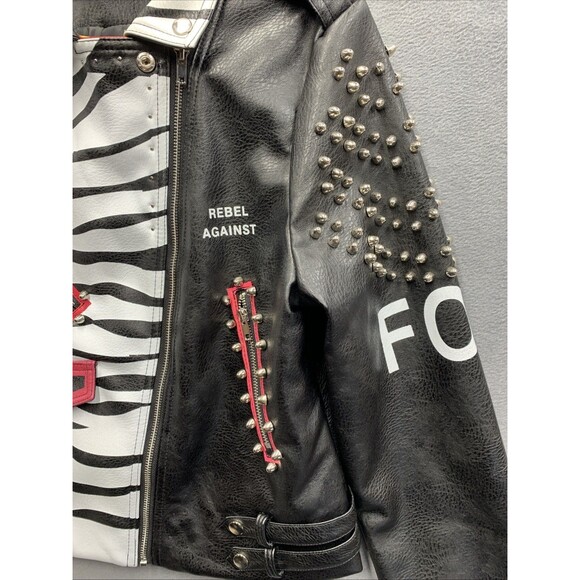 For Her Moto Leather Zebra Printed Jacket 81769 Studded Biker Pockets Large - Picture 10 of 16